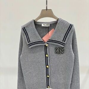 Miu Miu Gray Cardigan with Navy Accents